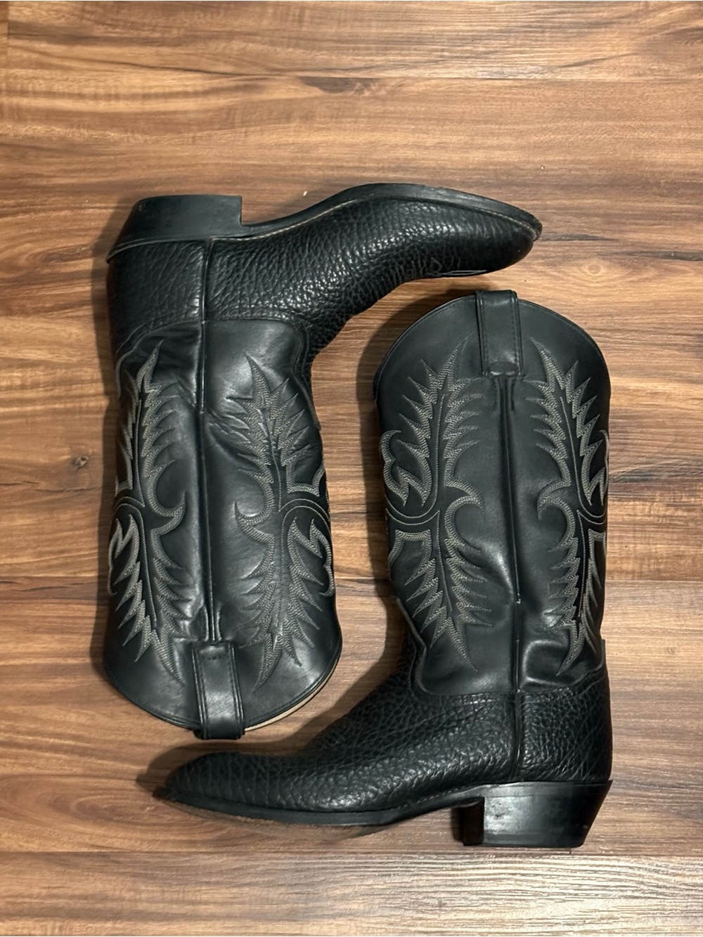 Tony Lama Black Western Cowboy Boots - Classic Deep Pebble Leather